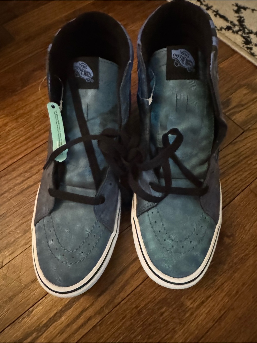 New Cool Vans Blue and Black Checkerboard High-Top Sneakers - Picture 5 of 10